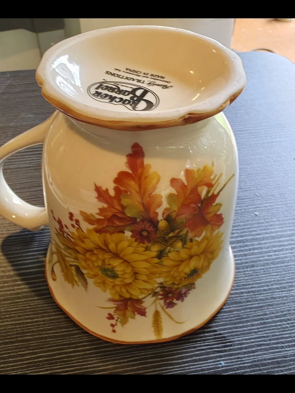 Yellow Floral Ceramic Mug with Orange Trim CRACKER BARREL